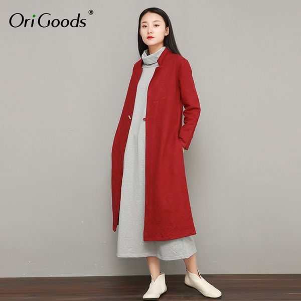

origoods chinese style long trench coat women cotton linen vintage long coat jacket 2019 spring new outwear mode femme f044, Tan;black
