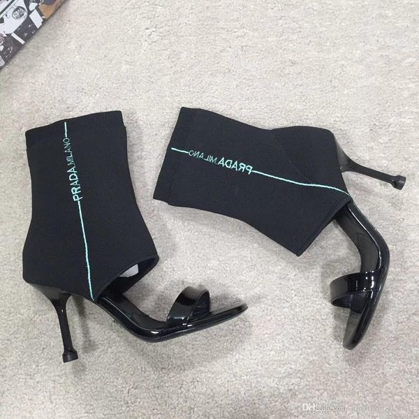 

new women technical fabric sandal heel sandals luxury designer shoes women's knitted stretch fabric open-toe heel sandals with box, Red;white