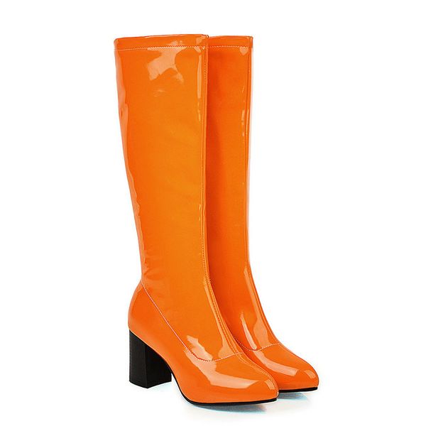 

2019 women boots autumn winter knee high boots soft pu leather fashion high heel long zipper female black white red
