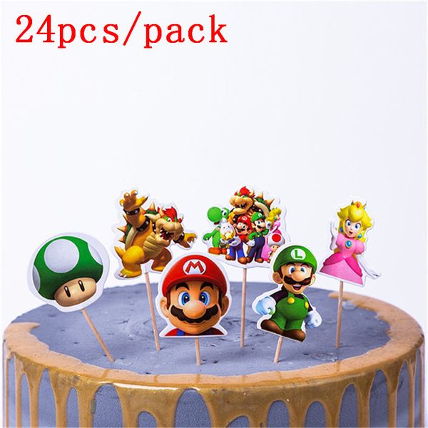 

happy birthday party 24pcs super mario theme kids boys favors cupcake ers with sticks decoration baby shower cake er