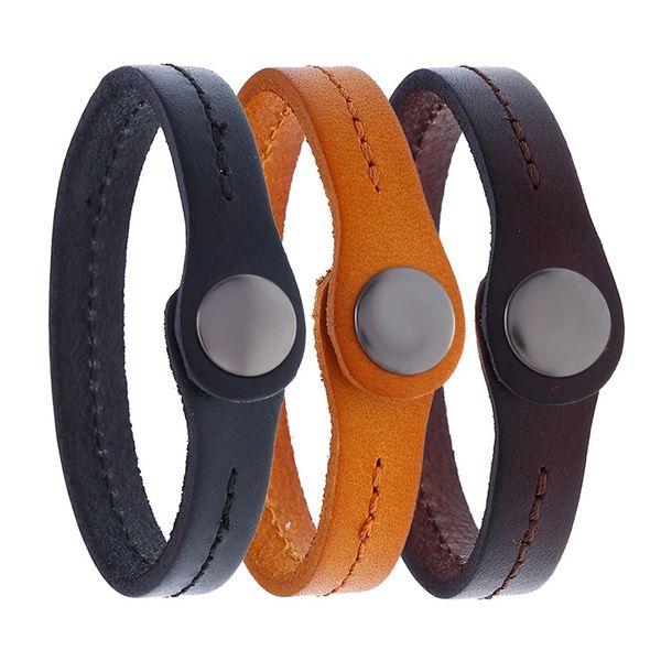 

simple black leather bracelet men charms punk snap button wristband jewelry guitar sport accessories regalos para hombre atacado, Golden;silver