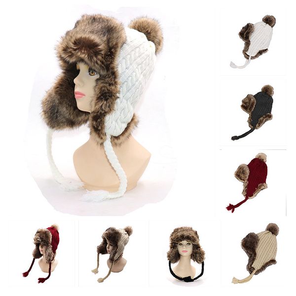 

2019 lady plushing thickening cold-proof air-breathable and warm leifeng cap and plush fashion knitted ear protector cap