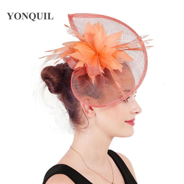 

vintage coral fascinators hats feathers formal dress hats for prom party tea race day derby ladies day headpiece new arrival ing, Slivery;golden