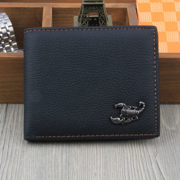 

casual leather men wallet brand cow leather wallets office male wallet mature man bifold wallet scorpion pattern small purse tq-068, Red;black