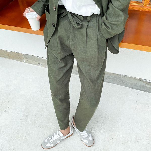 

men's suits & blazers 2021 spring and summer youth solid color loose nine points trousers fashion casual thin straight, White;black