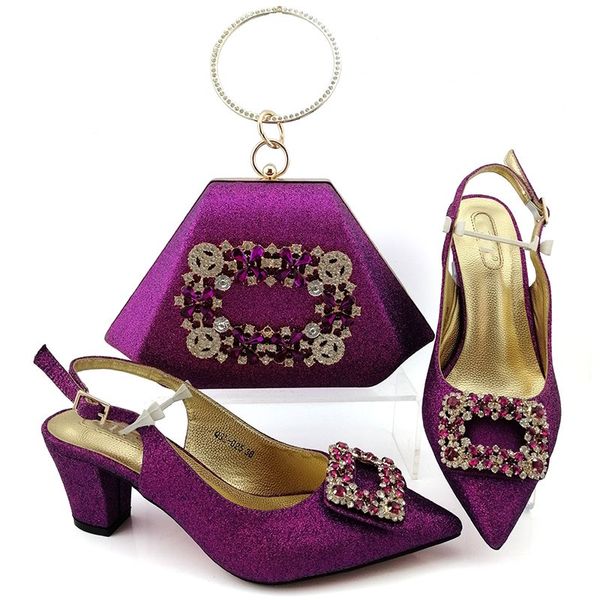 

fashionable purple women pumps with crystal decoration african dress shoes match handbag set qsl025,heel 7cm, Black