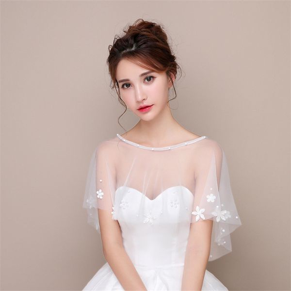 

2020 new good elegant white bridal lace bolero crystal long sleeves cape women shawls wedding accessories