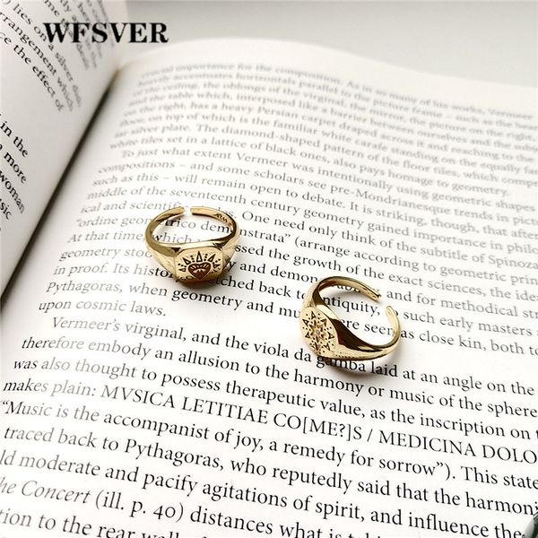 

wfsver 925 sterling silver ring for women fashion gold geometric pattern ring color opening adjustable fine jewelry gift, Golden;silver