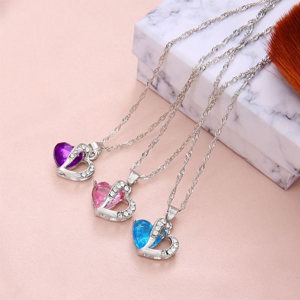 

2019 new fashion necklace heart-shaped zircon crystal necklace chain clavicle sweater chain women heart pendant jewelry, Silver