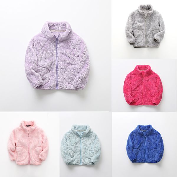 

focusnorm 2-7 years toddler baby girls winter coats 6 colors solid coral fleece coats zipper soft girl high collar top, Blue;gray