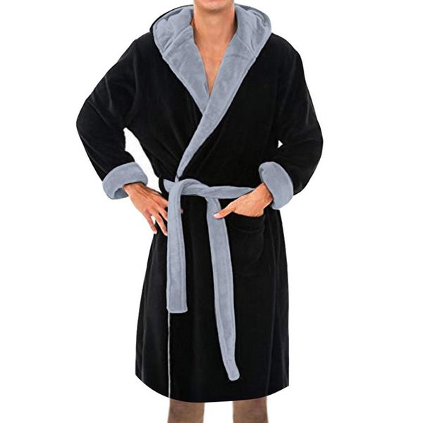 

men's bathrobe sleepwear winter lengthened plush shawl bathrobes home clothes plus size long sleeved robe coat peignoir homme, Black;brown