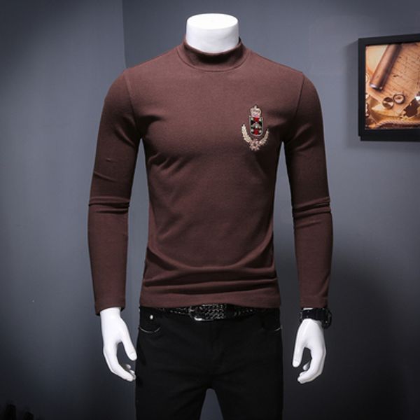 

2019 new large and long-sleeved t-shirt with winter collar thick badge high t-shirt base embroidery men's size autumn xpedi, Black