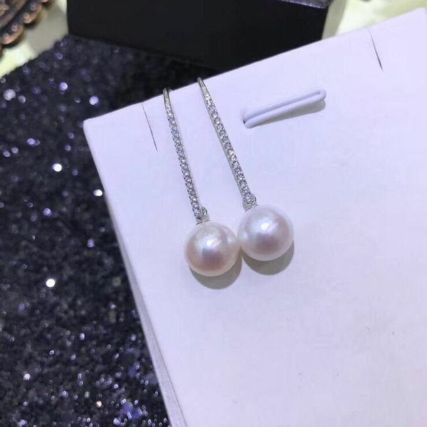 

gorgeou 10-11mm юг море белый жемчуг серьги 925s, Golden;silver