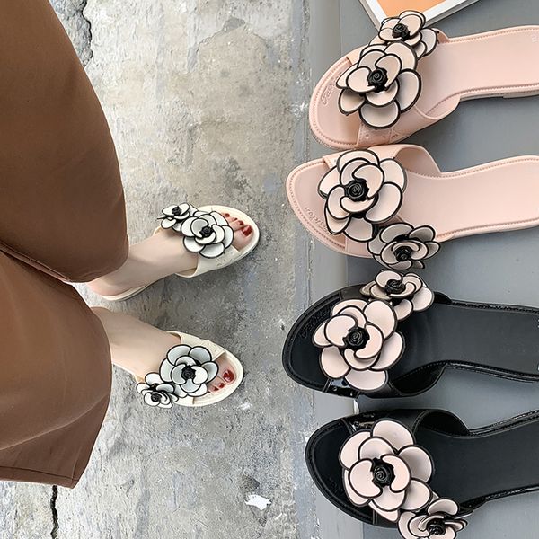 

new women sandals flower arch support slides sandals jelly shoes open toe summer beach casual flats waterproof rain day, Black