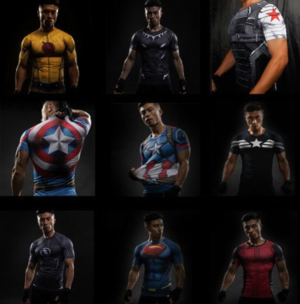 

men designer tshirt short sleeve printed with super hero male luxury 3d pattern quick-drying tights boy fashion casual shirts top, White;black