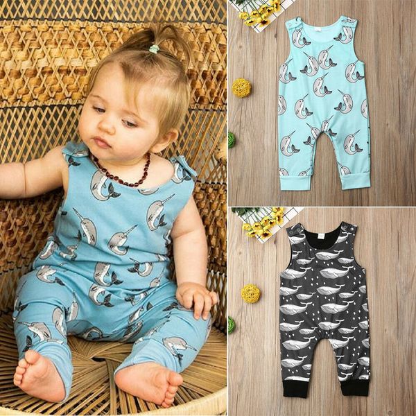 

cute newborn infant baby girl boy sleeveless whale clothes romper jumpsuit outfits 3-18m, Blue