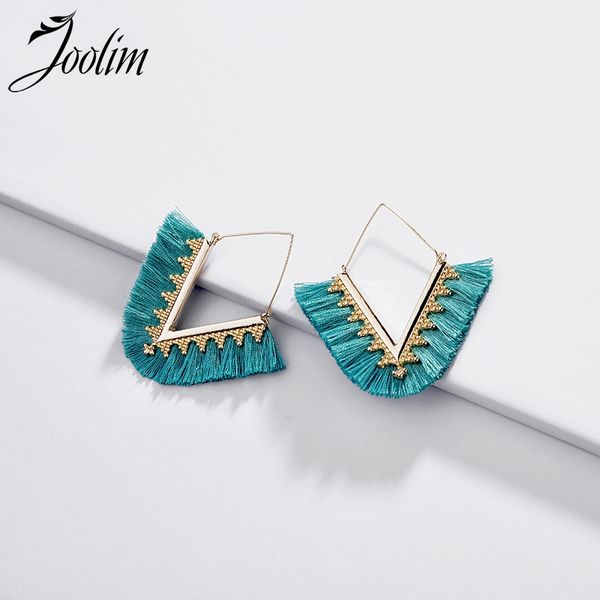 

joolim jewelry wholesale/ v shape fabric fringe earring hoop earrings for women 2020, Golden