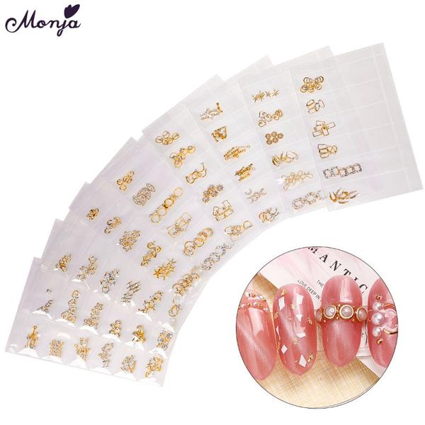 

monja 9styles nail art decoration moon star square round multiple shape pearl rhinestone nail rivet sequins manicure accessories, Silver;gold