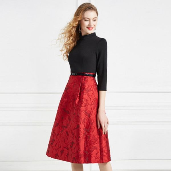 

офис леди рабочие платья взлетно-посадочной полосы 2018 новый весенний цветочный вечернее платье xl мода тенденция женская одежда трапеция п, Black;gray