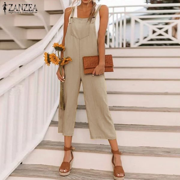

2019 plus size zanzea elegant wide leg rompers summer women casual starppy solid work long overalls jumpsuits playsuits female, Black;white
