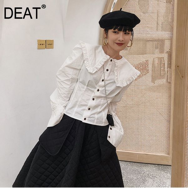 

deat 2019 new summer fashion women clothing vintage short splicing peter pan collar white shirt female vestido za27000