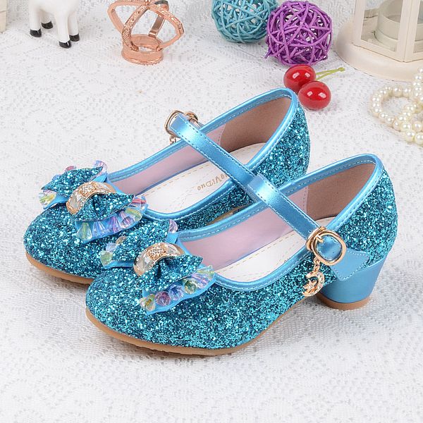 

children' sequins shoes enfants 2017 baby girls wedding princess kids high heels dress party shoes for girl pink blue gold, Black;grey