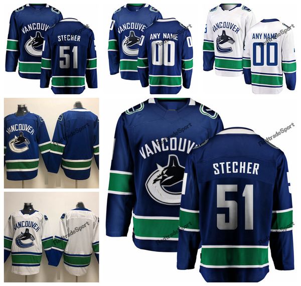 

2019 troy stecher vancouver canucks hockey jerseys mens custom name home blue #51 troy stecher stitched hockey shirt s-xxxl, Black;red