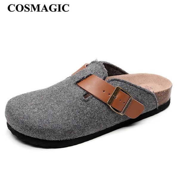 

cosmagic 2019 new summer beach cork slippers casual women mixed color buckle nubuck leather clogs slides slip on shoe flat with, Black