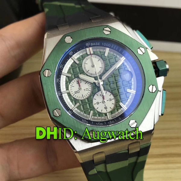 

2019 luxury men watch 26400so.oo.a055ca.01 army green dial rubber strap choronograph satch quartz wristwatches mens designer watches, Slivery;brown