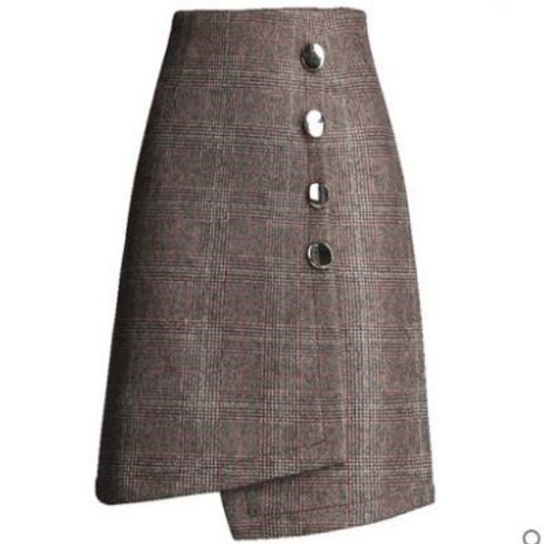 

m-4xlwomen winter thickening wool plaid bag hip skirt, Black