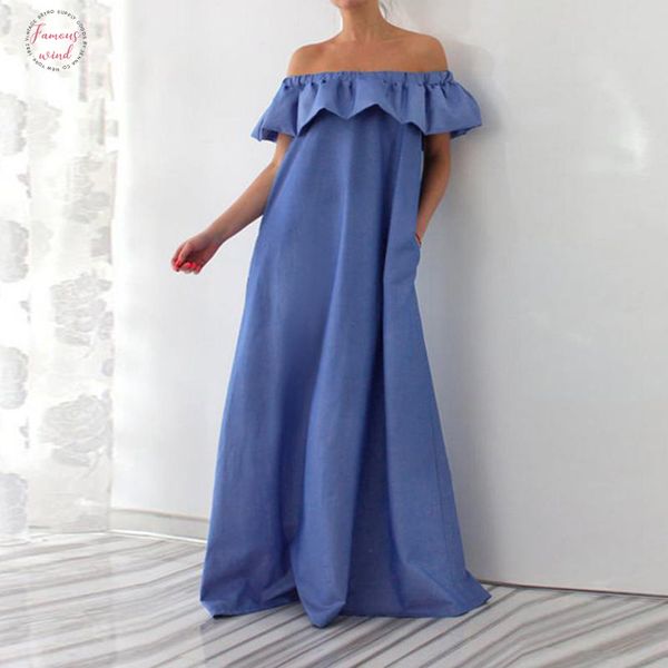 

s 5xl women sleeveless dress summer 2019 off the shoulder ruffle maxi dress solid floor length vestido plus size, Black;gray