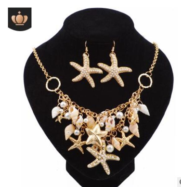

beach sea jewelry star snail earrings necklace set pearl star shell double collars 925 sterling silver wedding