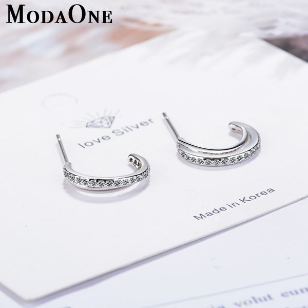 

modaone crescent moon cubic zirconia sterling silver earrings for women fashion korea trend earring jewelry aretes de mujer, Golden;silver