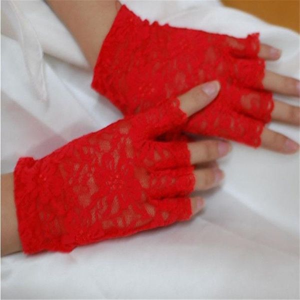 

fashion-2016 women vintage amazing goth party sunscreen dressy lace gloves anti-uv mittens fingerless style, Blue;gray