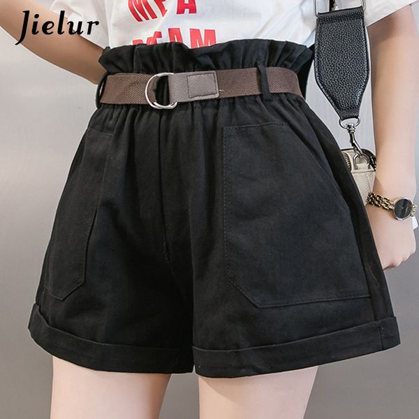 

summer wide leg shorts streetwear women casual loose young short elastic buds high waist solid color spodenki damskie, White;black
