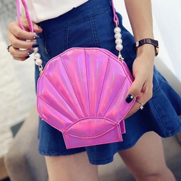 

2019 fun personalized fashion laser shell shape chain shoulder bag purse girls ladies crossbody handbag mini messenger bag flap