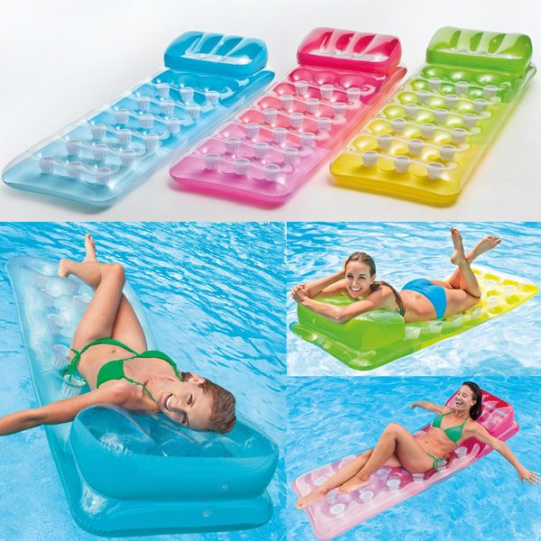 

inflatable floating row 18 holes with pillow lounger swimming borad air mattress summer fun island safety pool float