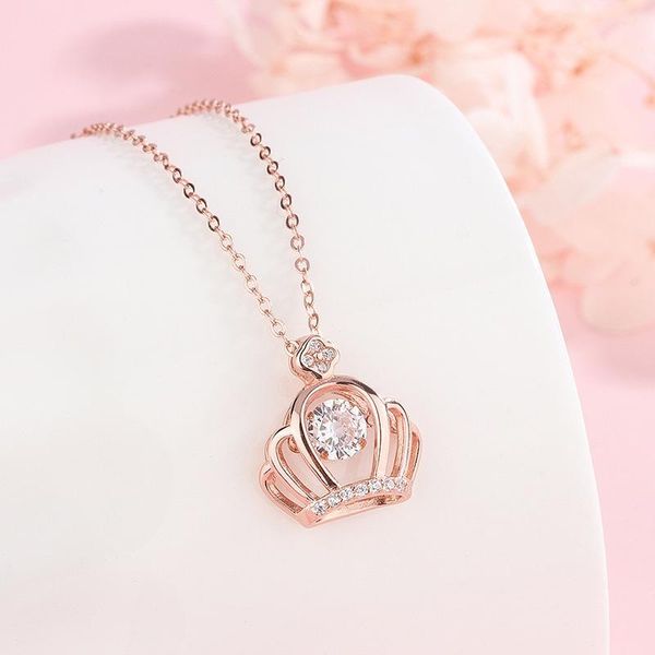 

2020 ожерелье стерлингового серебра женщина роскошь свет простой смарт-серия 18-каратное розовое золото корону красный кулон чистой ключицы, Silver
