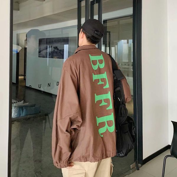 

2020 new spring men's fashion leisure trench coat mens japanese style fashion wind loose coat man letter set head windbreaker, Black;brown