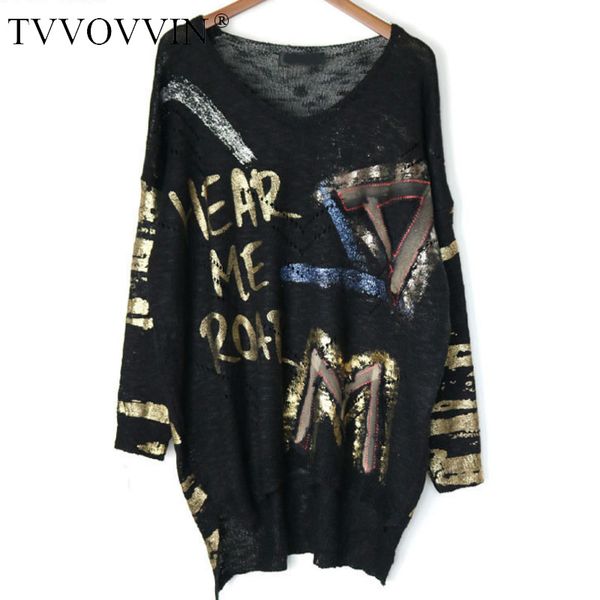 

корея письмо бронзируя тонкий свитер женская одежда 2016 мода свободные плюс размер пуловер вязаный свитер топ осень новый y064, White;black