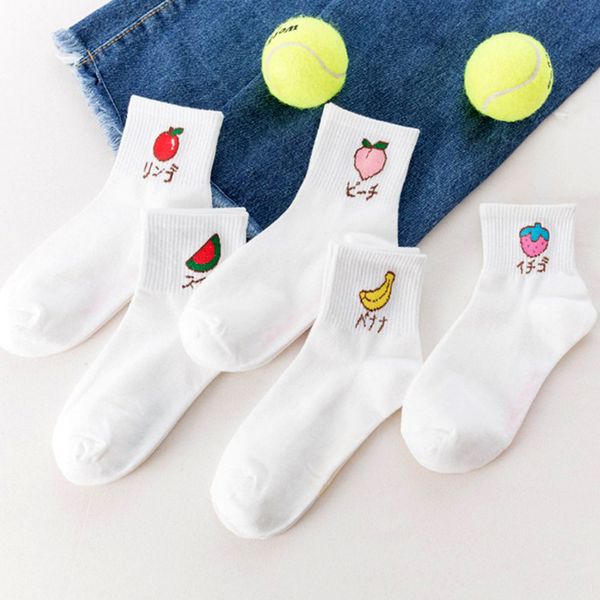

5 pairs/pack japanese novelty fashion cool summer white cute fruit ankle socks funny short women cotton happy kawaii socks lot, Black;white