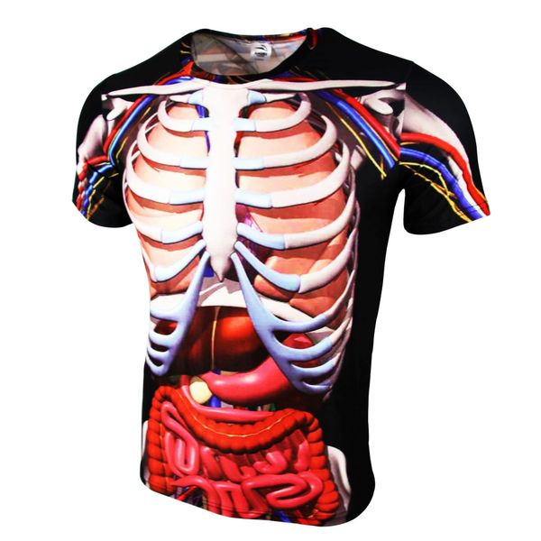 

2020 new fashion male skeleton internal organs 3d printed round neck short-sleeved t-shirt anime funny halloween men t shirt, White;black