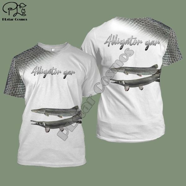

alligator gar fishing 3d printed men t shirt harajuku fashion short sleeve shirt summer streetwear tshirt, White;black