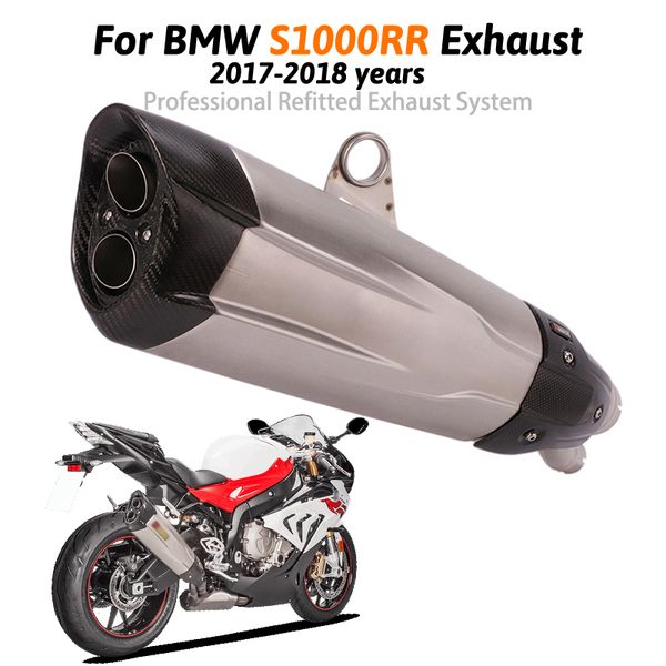 

slip on for s1000rr 2017 2018 motorcycle exhaust pipe escape modified moto carbon fiber muffler middle link pipe 2 holes