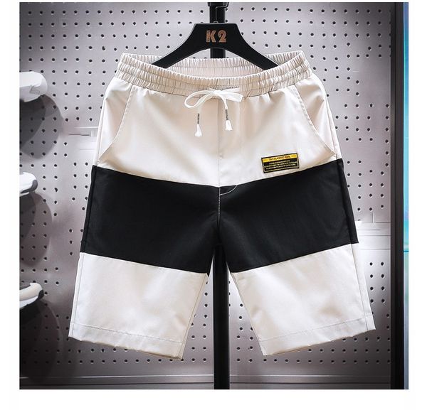 

лоскутная свободная мода мужские шорты шнурок удобные дышащие мужские брюки новые повседневные полосатые пляжные мужские брюки, White;black