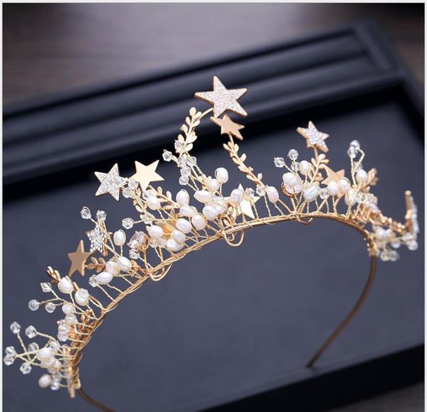 

sweet headdress pearl crown mercury diamond princess hair jewelry crown wedding garment accessories, Slivery;golden