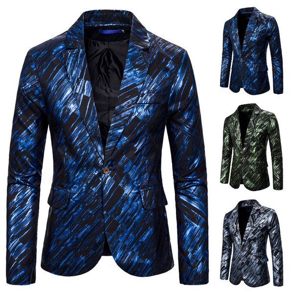 

men's fashion dark blue graffiti nightclub style slim fit single button suit coats fashion design male banquet blazer jackets, White;black