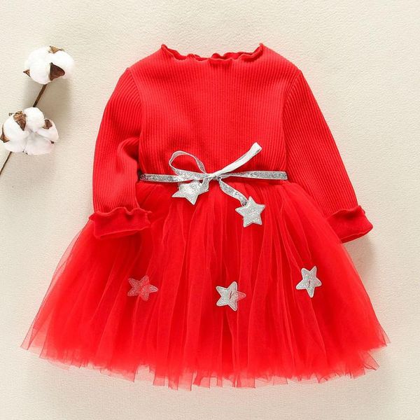

toddler kids baby girls long sleeve star clothes party princess dresses, Red;yellow