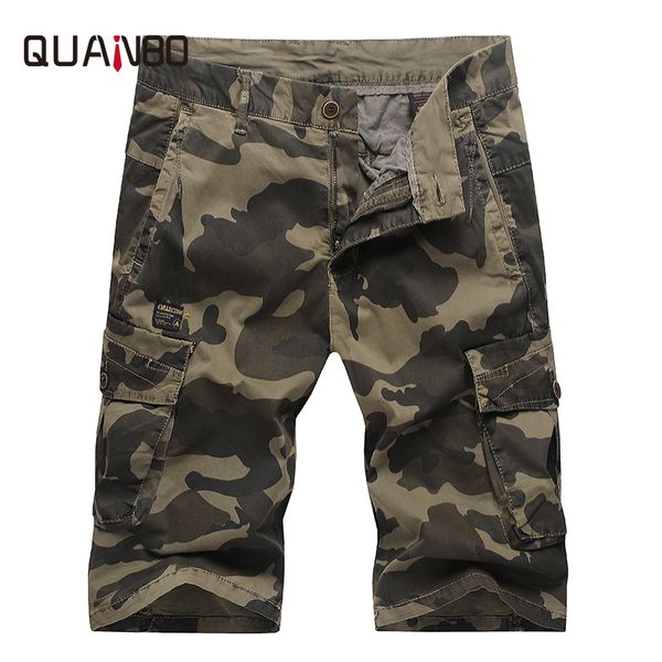 

quanbo 2019 new mens cargo shorts brand clothing summer cotton casual men short pants comfortable camo men cargo shorts, White;black