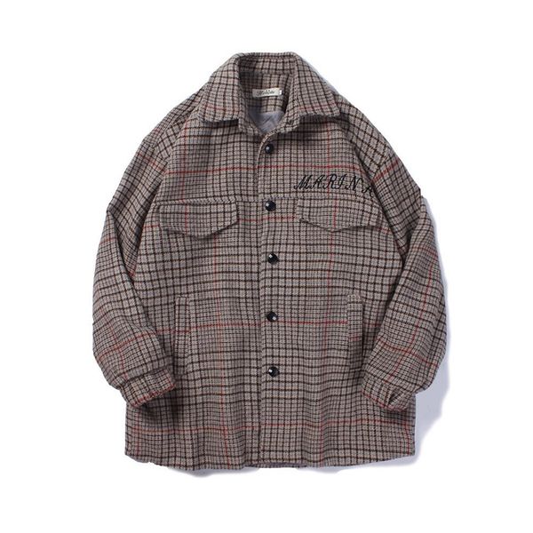 

yasuguoji new 2019 fashion checkered woolen coat men casual loose wool winter coat men male thicken jackets mens wool, Black